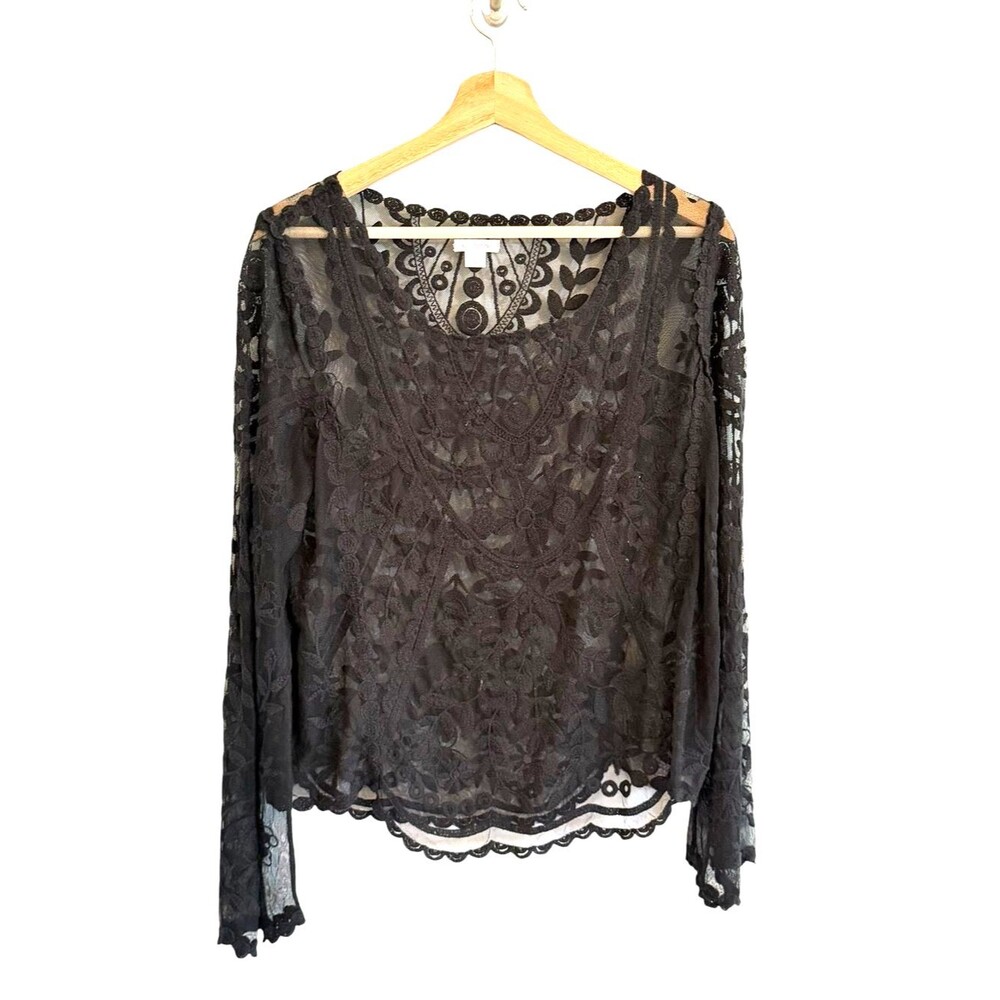 Xhilaration Whimsigoth Romantic Goth Sheer Black Lace Top Size L/XL Boho Witchy
